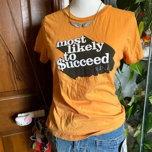 Y2K Paul Frank Most Likely To Succeed Graphic Tee Orange Casual T-Shirt